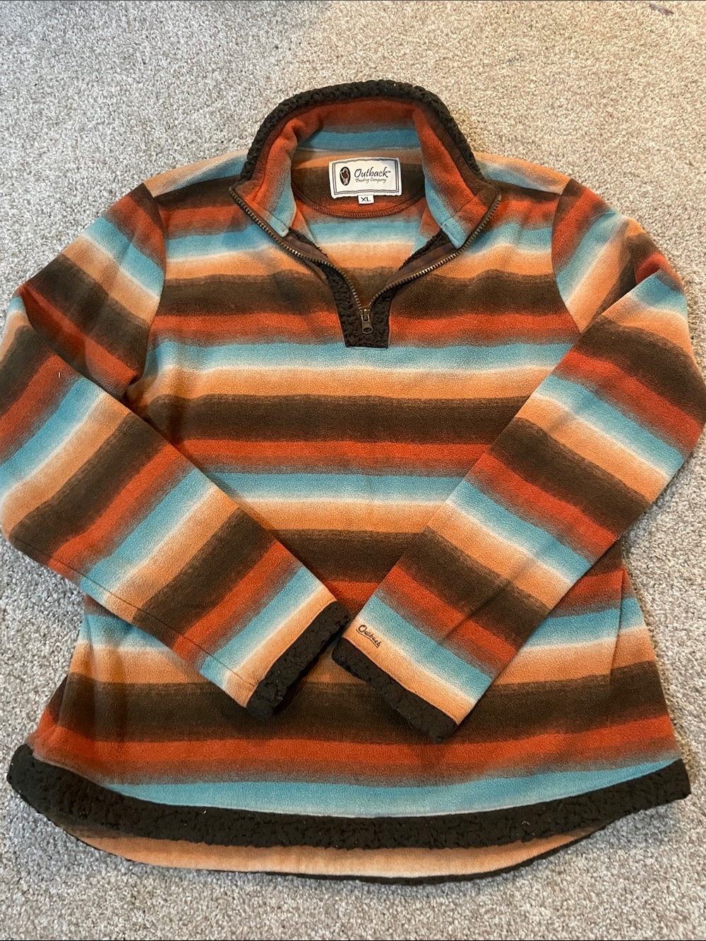 Outback Trading Co. Women's Striped Cowl Half-Zip Sweater - Teal & Rust